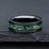 Men's 8mm Tungsten Beveled Edges Black Green Carbon Fiber Inlay Wedding Band
